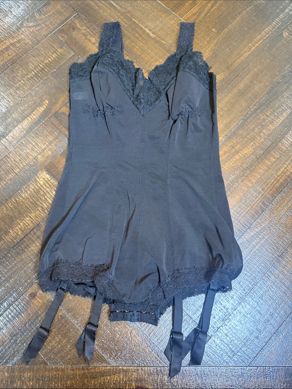 Vintage 60s/70s Warner’s Black Lace Girdle Bodysuit Garters 36 ABC